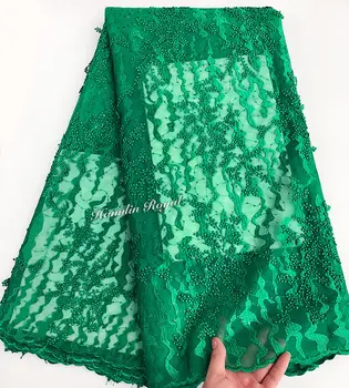 Paprastas žalias daug Blizgantis maži blizgučiai Afrikos prancūzų nėriniai Nigerijos siuvimo tiulio nėrinių audinio 5 metrų puikus karšto pardavimo