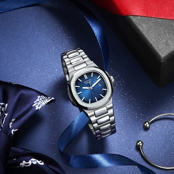 ROCOS Moterų Riešo Žiūrėti Japonų Kvarcinis laikrodis su Mėlynos spalvos Ciferblatas Kvadratinių Žiūrėti Moterims Moteriški #R0139L