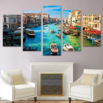 HD Atspausdinta 5 gabalo drobės meno tapybos Venecija miesto vandens valtis upės kambario dekoras drobė sienos menas, plakatų ir grafikos ny-6208
