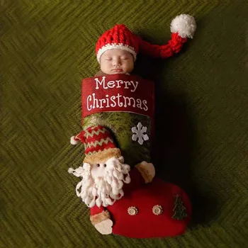 Aukštos Kokybės Kūdikis Kalėdų Drabužius Fotografijos Rekvizitai Naujagimių miegmaišį Skrybėlę, Rankų darbo Kostiumai Kūdikiams Nustatyti 0-3 Mėnesių