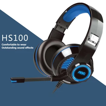AOC HS100 3,5 mm USB Laidinio Žaidimų Ausinių Linijos Kontrolė-Ear Ausinės Su Mikrofonu Galvos montuojamas viela-reguliuojamas ausinių