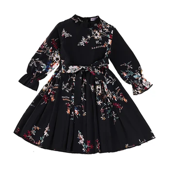 Klasikinis Gėlių Vaikų Girl Dress Pavasario Ilgos Šifono Rankovės Plisuotos Suknelės 1-6 Metų Kūdikių naujieji Metai Kostiumas