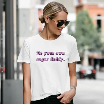 Kuakuayu HJN Būti Savo Sugar Daddy Laišką Atspausdinta Marškinėliai Iškelti Moterų Juokinga Rožinė Letter Spausdinimo Gatvės Stiliaus Tee Viršūnės