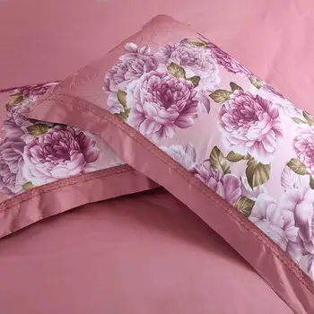 2019 Gėlės Rose Pink Lapai Žakardinės Medvilnės, Šilko Bedlinens Karalienė King Size Antklode Padengti Nustatyti Drobulė Pagalvių Užvalkalai