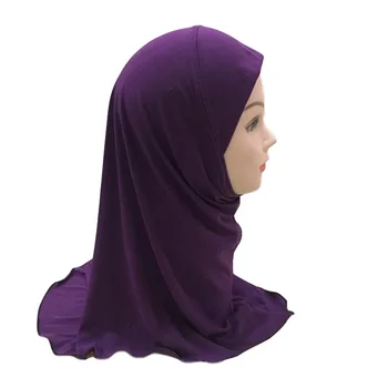 Vientisas ECrystal Kanapių Merginos Amira Skarelė Musulmonų Momentinių Hijabs Paprasto Spalvos Galvos Wrap Vaikams 2-7 Metų amžiaus Nešioti
