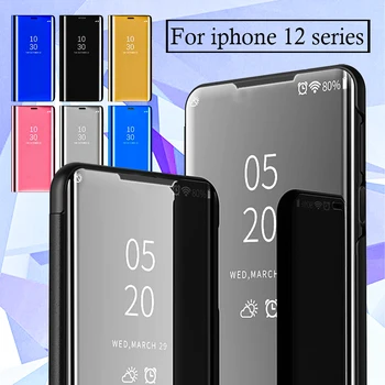 Iphone12 atveju iphone 12 pro max dangtelis i telefono iphone12case 5g mini 12pro 12case 2020 veidrodis, flip Stovėti slim full apsauga