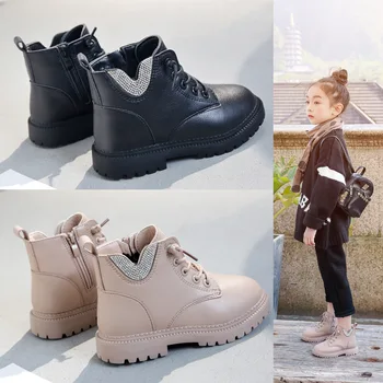 Vaikų mergaičių batai mados batai vaikams odiniai batai rudens/žiemos mergaitės medvilnės trumpas batai neperšlampami pliušinis aksomo bateliai