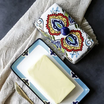 Kūrybos Gėlių Raštas Keramikos Desertas Plokštės Sūrio Dėžutė Maisto Konteineryje Sviestas Plokštė Su Dangteliu Namų Išskirtinį Vakarienė Plokštės