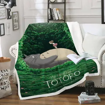 Animacinių filmų Totoro linksmu Charakteriu Antklodė 3D Spausdinimo Sherpa Antklodę ant Lovos Namų Tekstilės Mesti Antklodė ant Sofos Lova Užsakymą Kelionės