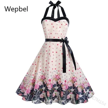 WEPBEL Moterų Hepburn Apynasrio Suknelė Aukšto Juosmens Hugging Lankas Gėlių Spausdinti Suknelės-line Mados Atsitiktinis Plius Dydis Suknelė