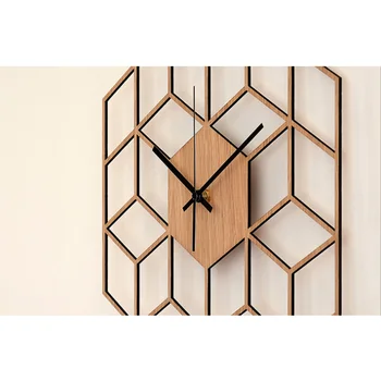 1 Vnt Šešiakampis Medienos Sieninis Laikrodis Pažangių Europos Minimalistinė Geometrinių Linijų Išskirtinį Meno Tyliai Laikrodis Kavinė Namuose