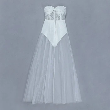Balta ilgai mados moterų tinklinio susiuvimo tvarstis seksuali suknelė be rankovių stebėjimo nėrinių Bodycon suknelė Vakare šalies Vestidos