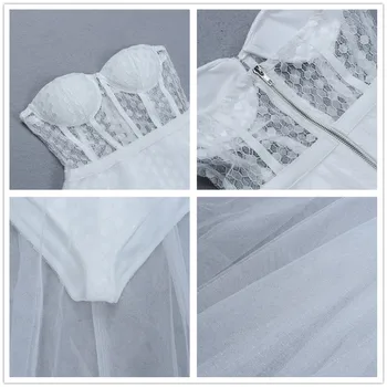 Balta ilgai mados moterų tinklinio susiuvimo tvarstis seksuali suknelė be rankovių stebėjimo nėrinių Bodycon suknelė Vakare šalies Vestidos