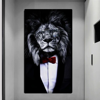Juokingi Gyvūnų Black White Lion Kostiumas Drobė Menas, Plakatų Ir grafikos Abstrakčiai Gyvūnų Drobė Paveikslų Ant Sienos Menas Nuotraukas
