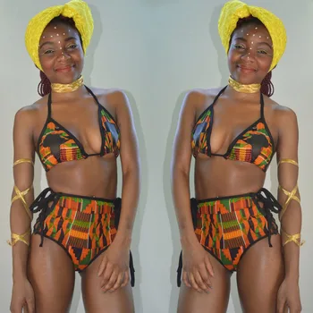 Afrikos Stiliaus Bikini Komplektas Aukšto Juosmens Maudymosi Kostiumą, Push Up Maudymosi Kostiumas, Paplūdimio Totem Spausdinti Maudymosi Kostiumėliai Maudymosi Kostiumėlį Moteris Biquinis