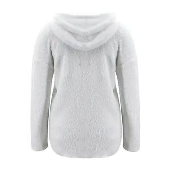 Moterų Flanne Hoodies Palaidinės Rudens Žiemos Atsitiktinis Palaidų V-Kaklo, Ilgomis Rankovėmis Kišenėje Šiltas Ponios Puloveriai Mielas Gobtuvu Outwear