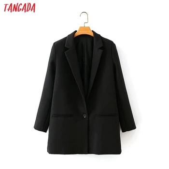 Tangada 2020 moterų set black darbo kostiumas 2 dalių komplektas moterų įpjovomis apykaklės striukė ponios švarkas Kelnės Rinkiniai DA110