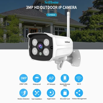 SriHom SH024 H. 265 3MP Belaidžių IP kamerų Smart Lauko Vandeniui Stebėjimo Kamera HD ONVIF Kulka Judesio Aptikimo Wifi-Cam