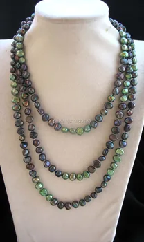 Gėlavandenių perlų vėrinį baroko juodas žalias 8-10mm 60inch didmeninė pobūdžio karoliukai