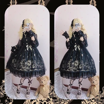 Princess arbatėlė saldus lolita dress senovinių nėrinių bowknot mielas spausdinimo viktorijos suknelė kawaii girl gothic lolita loli cos