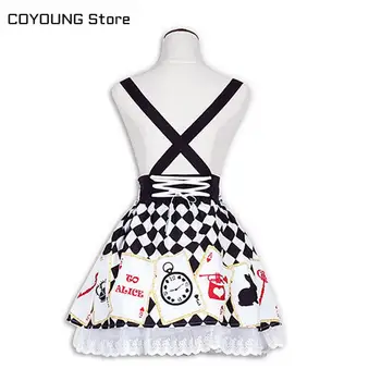 Japonijos Harajuku Lolita Dievas Lošėjai Palaidinė Marškinėliai + Suspender Sijonas Print Mielas Mergaičių Gotikos trumpomis Rankovėmis Pledas Pokerio