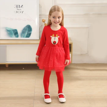 Kalėdų Vaikams Baby Girl Dress Rudenį Ilgomis Rankovėmis Puikus Tutu Suknelė Nėrinių Kratinys Kalėdos Šalis Suknelės Princesė Drabužius H40