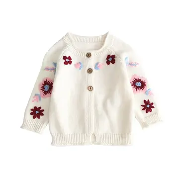 Kailis Megztinis Kūdikių Mergaičių Medvilnės Single-Breasted Mielas Gėlių Megztiniai Megztinis Pavasarį Ir Rudenį