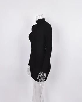 Vasarą nauju Moterų Dėvėti Juodos spalvos Aukšta Apykakle ilgomis Rankovėmis Lauko Sporto Seksualus Stora Mini Trumpą Suknelę