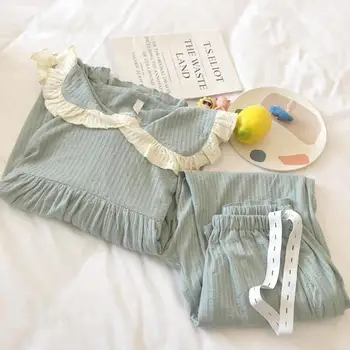 Japonijos korėjiečių Stiliaus Motinystės Slaugos Sleepwear Saldus Medvilnės Krūtimi naktiniai drabužiai Nėščioms Moterims Nėštumo Lounge Rinkinys
