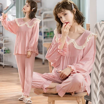Japonijos korėjiečių Stiliaus Motinystės Slaugos Sleepwear Saldus Medvilnės Krūtimi naktiniai drabužiai Nėščioms Moterims Nėštumo Lounge Rinkinys