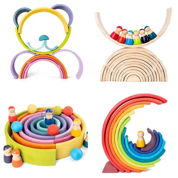 Žaislai Didelis Vaivorykštė Stacker Mediniai Žaislai Vaikams Kūrybos Vaivorykštė Blokai Montessori Švietimo Žaislas Vaikams