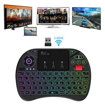 Rii X8 Mini Belaidė Klaviatūra Belaidė klaviatūra AZERTY prancūzijos Klaviatūra su Touchpad, Keičiami Spalvos LED Apšvietimu, Li-ion Baterija
