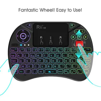 Rii X8 Mini Belaidė Klaviatūra Belaidė klaviatūra AZERTY prancūzijos Klaviatūra su Touchpad, Keičiami Spalvos LED Apšvietimu, Li-ion Baterija
