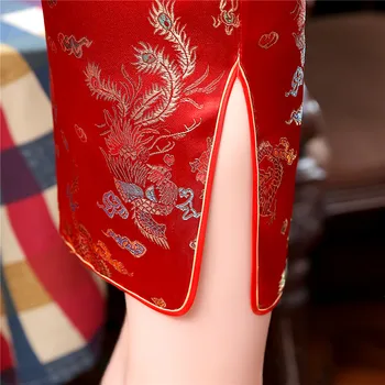 2020 Nauja Raudona Kinijos Moterims Tradicinę Suknelę, Šilko, Satino Cheongsam Mini Seksualus Qipao Gėlių Vestuvių Suknelė Vintage Qipao Šalis Suknelė