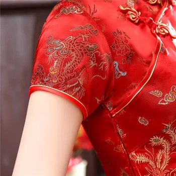 2020 Nauja Raudona Kinijos Moterims Tradicinę Suknelę, Šilko, Satino Cheongsam Mini Seksualus Qipao Gėlių Vestuvių Suknelė Vintage Qipao Šalis Suknelė