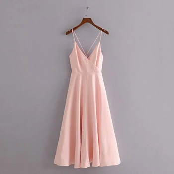 Saldus moterų rožinė backless suknelė 2020 metų vasaros mados ponios spageti dirželis suknelės moterų elegantiškas lankas suknelė mergaitėms prašmatnus vestidos