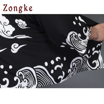 Zongke Japonų Kimono Megztinis Vyrams Banga Spausdinti Vasarą Ilgai Kimono Megztinis Vyrams Juodas Kimono Megztinis Vyriška Striukė Kailis 2021