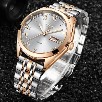 LIGE Moterų Laikrodžiai Ponios Viršų Prabangos Prekės ženklo Suknelė Vandeniui Kvarco Aukso Žiūrėti Moterų Nerūdijančio Plieno Dienos Dovana Laikrodis reloj mujer