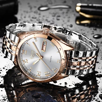 LIGE Moterų Laikrodžiai Ponios Viršų Prabangos Prekės ženklo Suknelė Vandeniui Kvarco Aukso Žiūrėti Moterų Nerūdijančio Plieno Dienos Dovana Laikrodis reloj mujer