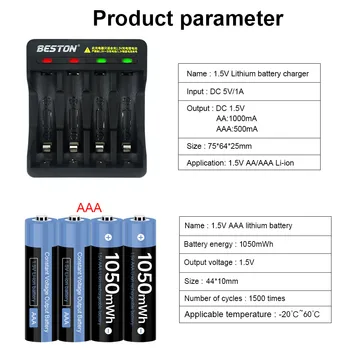 1,5 V AAA tipo Akumuliatorius Li-ion Baterijos AAA 1,5 v 1050mWh Ličio Li-ion Įkraunama Baterija 1,5 V Li-ion Baterijų Įkroviklis