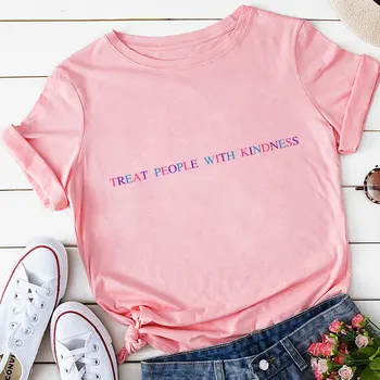 Vasaros Rožinės spalvos Trumpas Rankovės Marškinėliai Moterims Harajuku Prarasti Gydyti Žmones Su Gerumo Raidė 