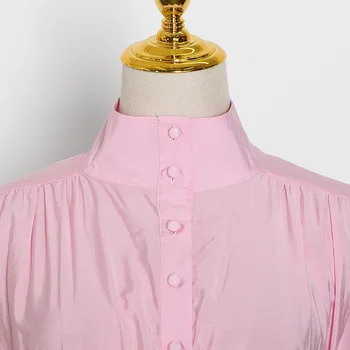 Aukštos Kokybės 2020 M. Moteris Žibintų Rankovės Asimetriniu Pynimas Juostele Spausdinti Mini Suknelė su Varčios Rožinė