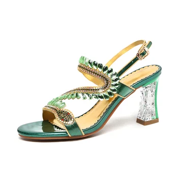2020 naujas vasaros moterų sandalai spalvų deimantų, odinis, storas kulnas seksualus kristalų mados batai aukštos kokybės rekomenduojama