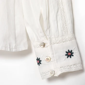 Nėriniai Siuvinėjimo Palaidinė Moterims Rudenį Ilgomis Rankovėmis Gėlių Medvilnės Prašmatnus Elegantiškas Marškinėliai 2020 Balta Derliaus Prarasti Palaidinės Tunika