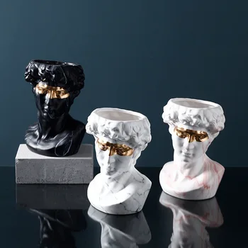 Keramikos Vaza Žmogaus Galva David Abstrakčiai Aukso Marbling Modernių Namų Dekoravimo Reikmenys, Gėlių Kompozicijų Aukso Vazos