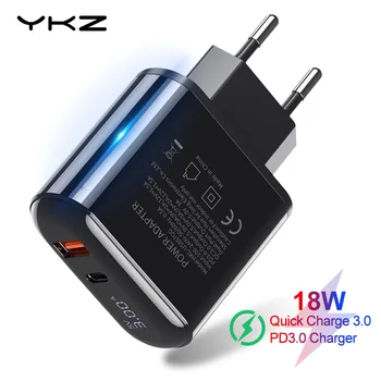 YKZ 18W LED Ekranas QC3.0 USB Įkroviklis Greitai Įkrauti 3.0 QC C Tipo PD Greito Įkrovimo Kelionės Sienos Kroviklis, skirtas 
