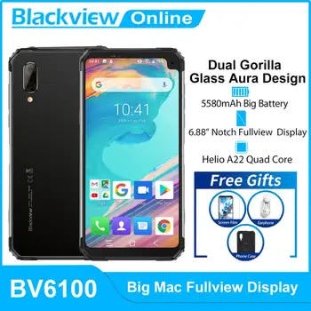 Blackview BV6100 Android 9.0 IP68 Vandeniui atsparus Išmaniojo telefono MTK6761 3 GB+16 GB 5580mAh NFC Mobilųjį Telefoną 6.88