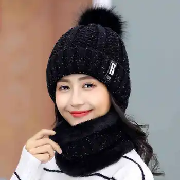 Šiltos žiemos skullies beanies megzta kepurė Moterims Prekės ženklo Aukštos Kokybės Žiemos Moterų Rutulio Slidinėjimo vilnos Kailio Kepurę PomPoms Skrybėlės megztas šalikas
