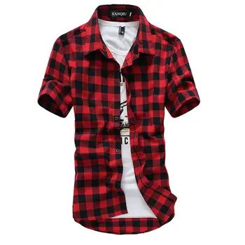 Raudonos Ir Juodos Spalvos Pledas Marškiniai Vyrams Marškinėliai 2019 Naujas Vasaros Mados Chemise Homme Mens Languotas Marškinėliai Trumpomis Rankovėmis Marškiniai Vyrams Palaidinė