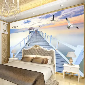 Beibehang Užsakymą tapetai, freskos jūros estakada žuvėdra kraštovaizdžio fone sienos freskos namų dekoro gyvenimo kambario, miegamasis 3d tapetai